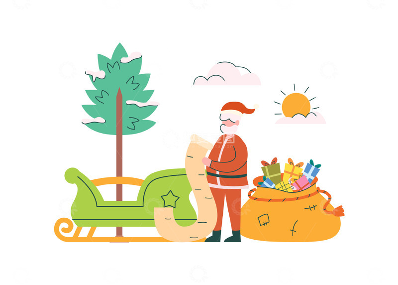 源文件下载【趣麦麦图】扁平简约送礼的圣诞老人