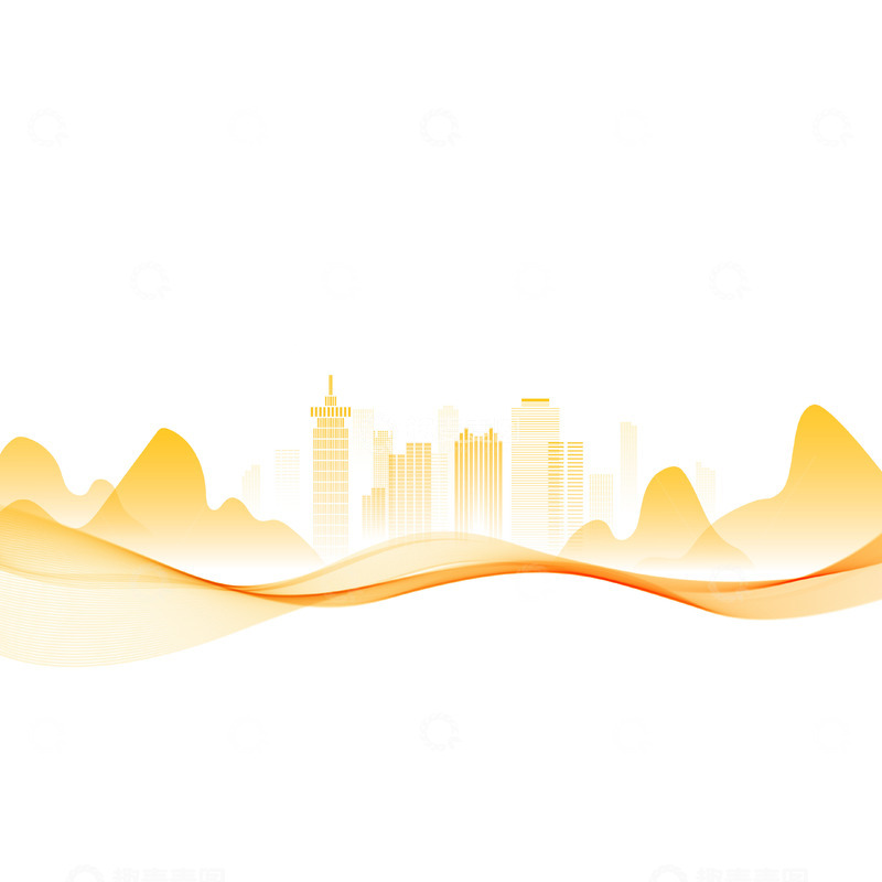 金色科技山城都市插画装饰矢量元素