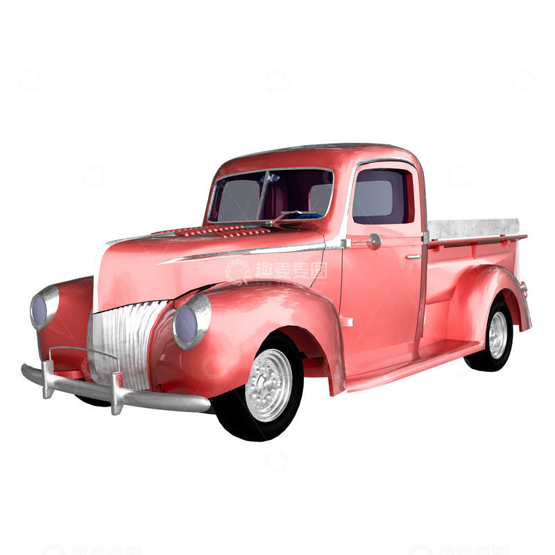 源文件下载【趣麦麦图】粉色复古福特皮卡车