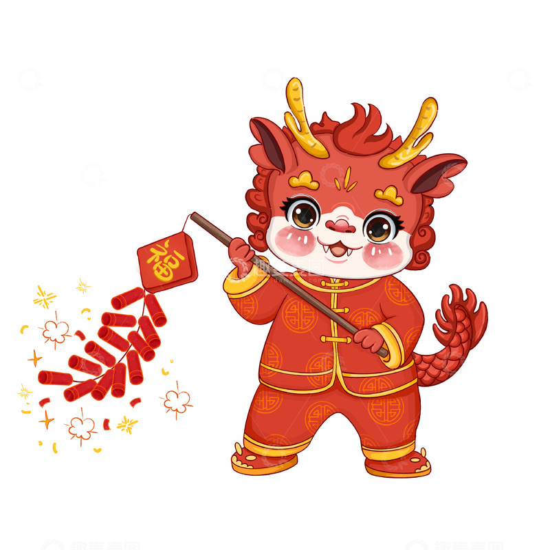 春节红色龙爆竹元旦