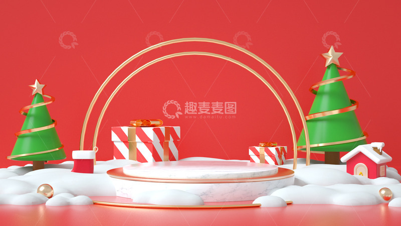源文件下载【趣麦麦图】圣诞节红色C4D立体电商海报背景
