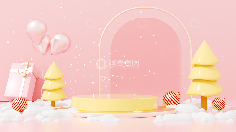 源文件下载【趣麦麦图】圣诞节粉色雪地立体C4D海报背景