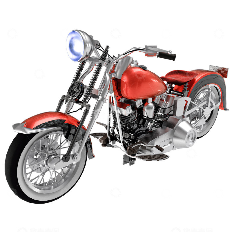 源文件下载【趣麦麦图】写实橙红色哈雷摩托车