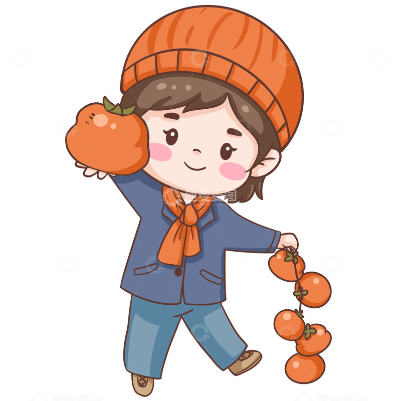 源文件下载【趣麦麦图】冬季手拿柿子女孩