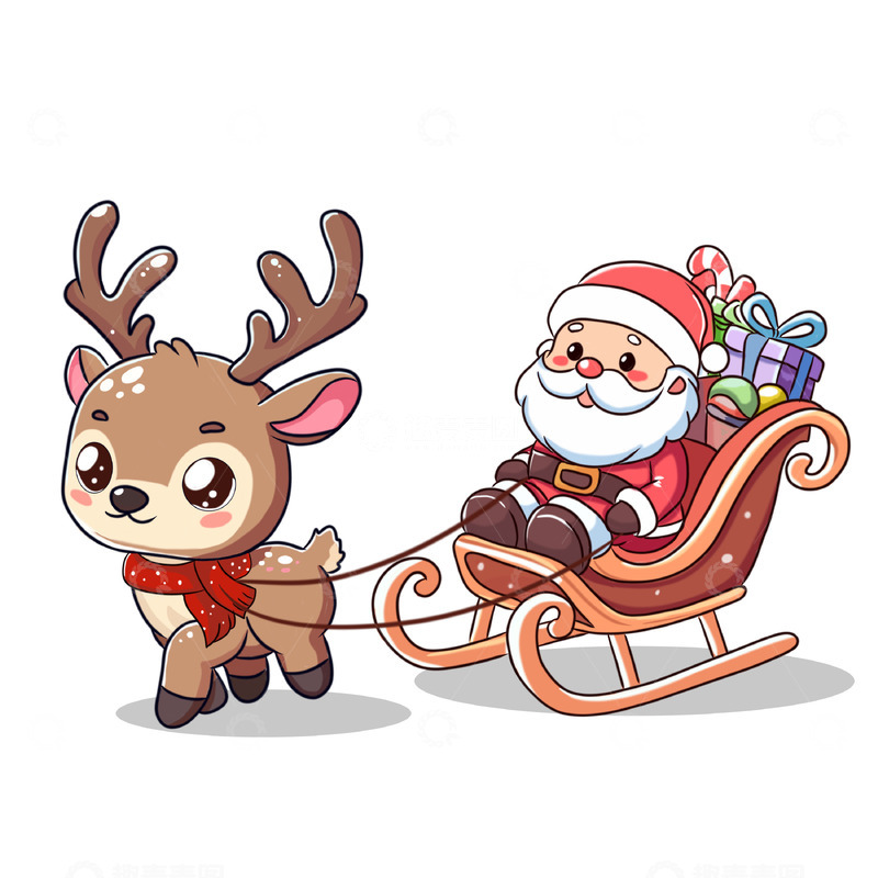 源文件下载【趣麦麦图】圣诞老人送礼物手绘卡通