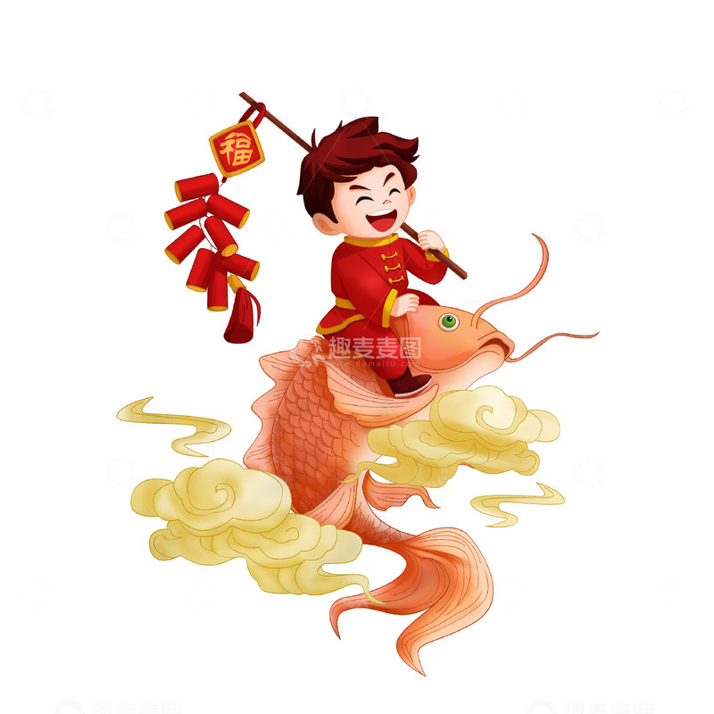 源文件下载【趣麦麦图】龙年新春好运锦鲤送福儿童插画元素