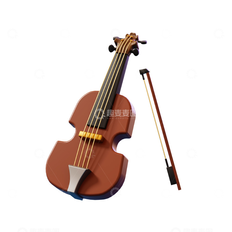 源文件下载【趣麦麦图】复古卡通小提琴乐器3D模型