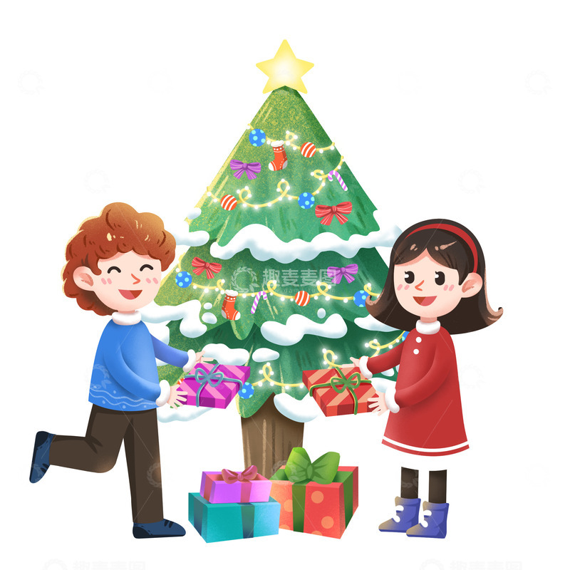 圣诞节圣诞树卡通装饰礼送物元素