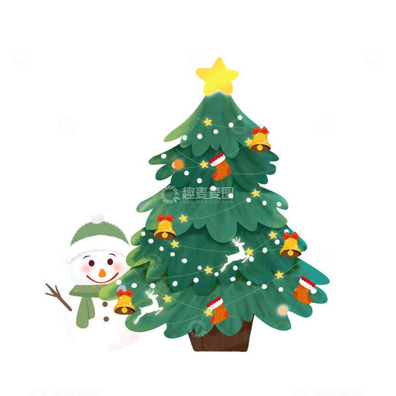 源文件下载【趣麦麦图】雪人渐变绿色圣诞树
