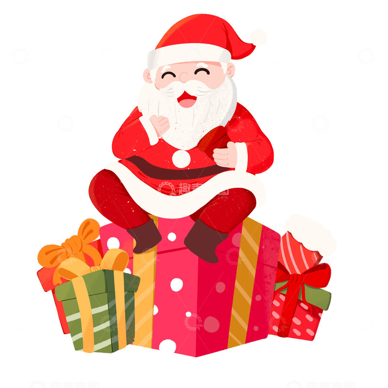 源文件下载【趣麦麦图】卡通手绘圣诞节圣诞老人坐在超大礼物盒上