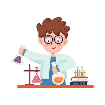 卡通简约做实验的小孩