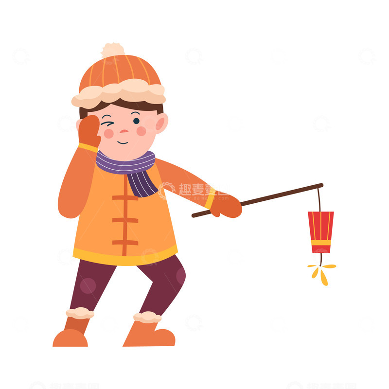 卡通简约过年放鞭炮的小孩