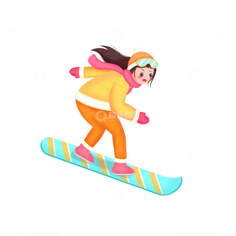 源文件下载【趣麦麦图】手绘滑雪女孩卡通人物插画