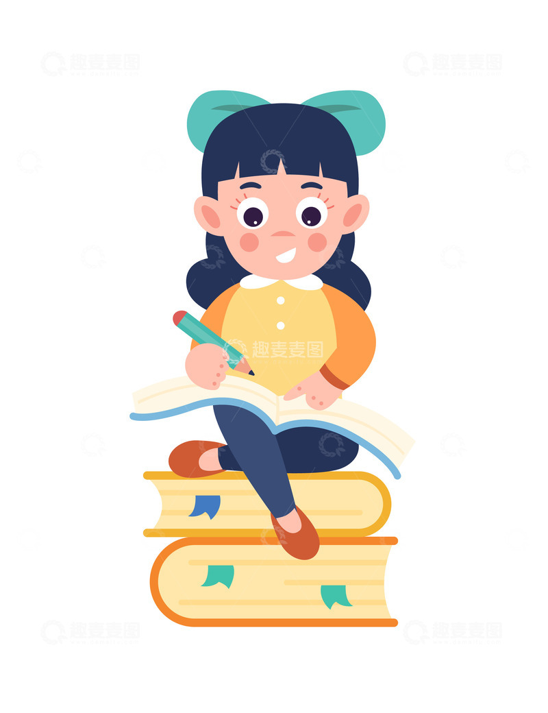 源文件下载【趣麦麦图】-卡通简约读书写字的小孩