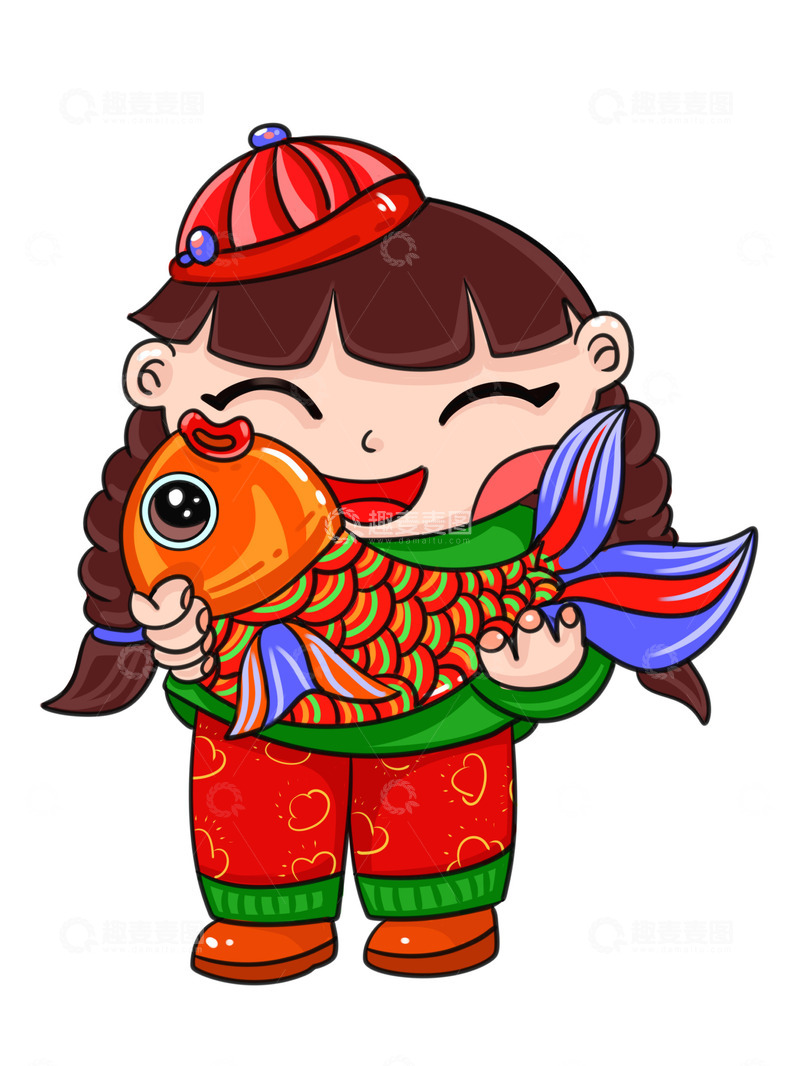 源文件下载【趣麦麦图】喜气洋洋龙年女孩抱锦鲤