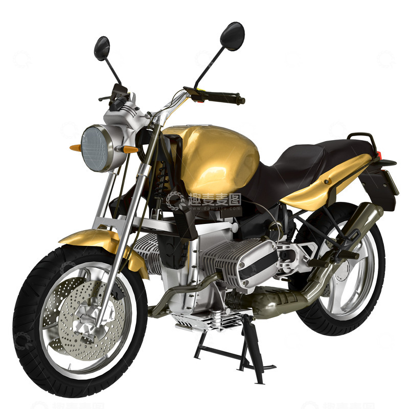 源文件下载【趣麦麦图】写实金色摩托车
