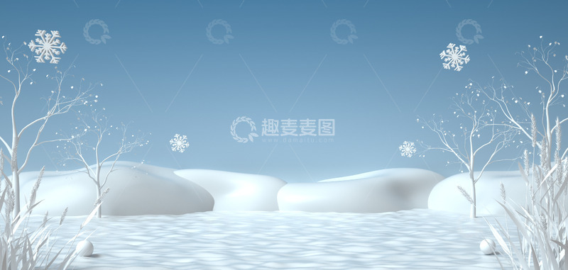 C4D简约雪景雪地冬天海报背景