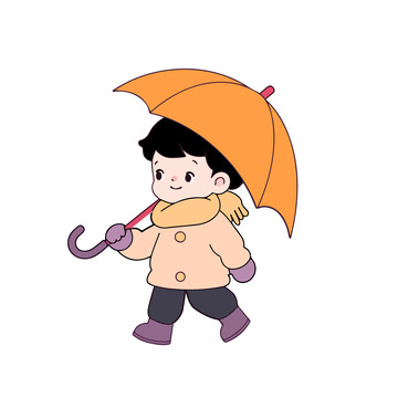 冬季小男孩在打伞