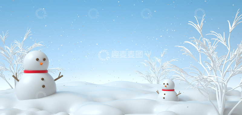 冬天海报背景立体C4D雪人雪地