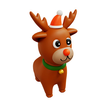 3D圣诞节戴圣诞帽的驯鹿