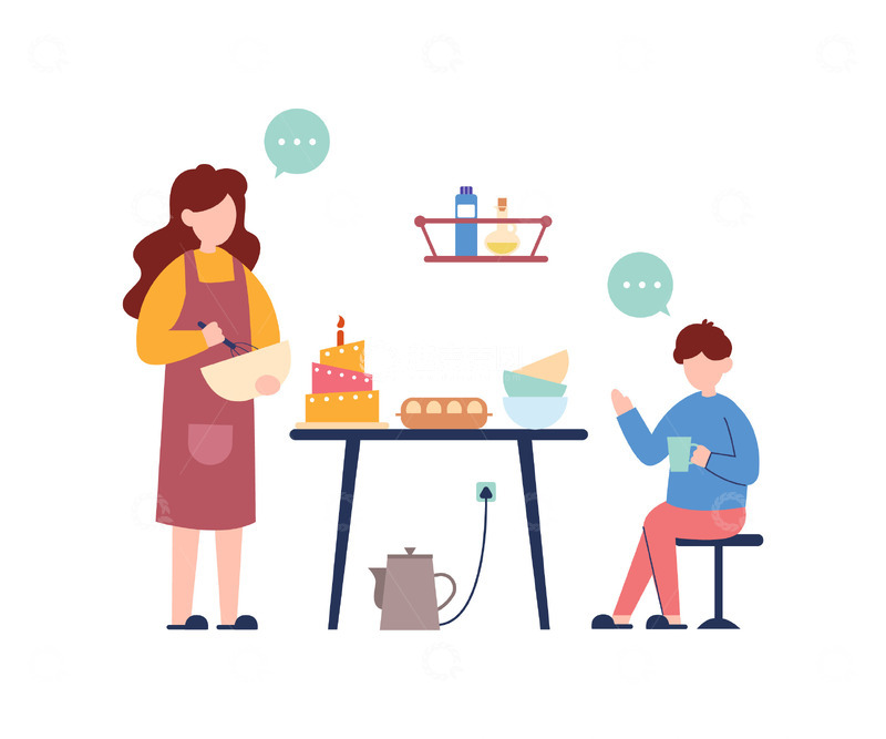 扁平简约做饭的家庭主妇.