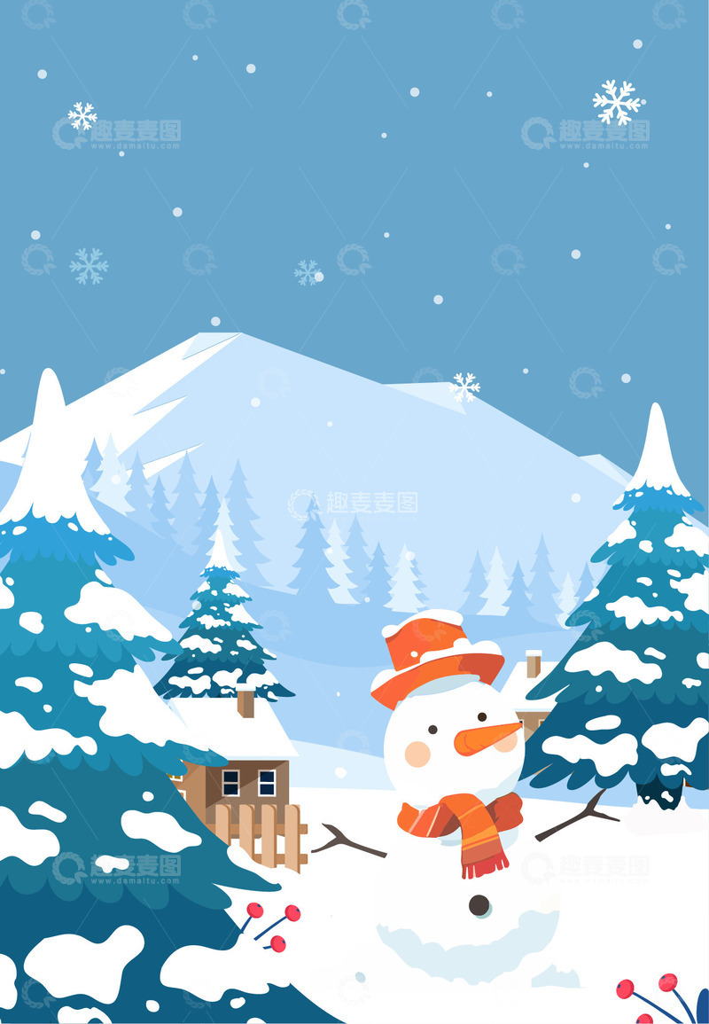 源文件下载【趣麦麦图】-冬天雪人背景