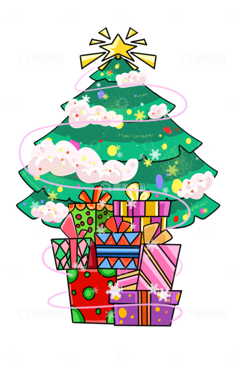 源文件下载【趣麦麦图】圣诞节的礼物圣诞树