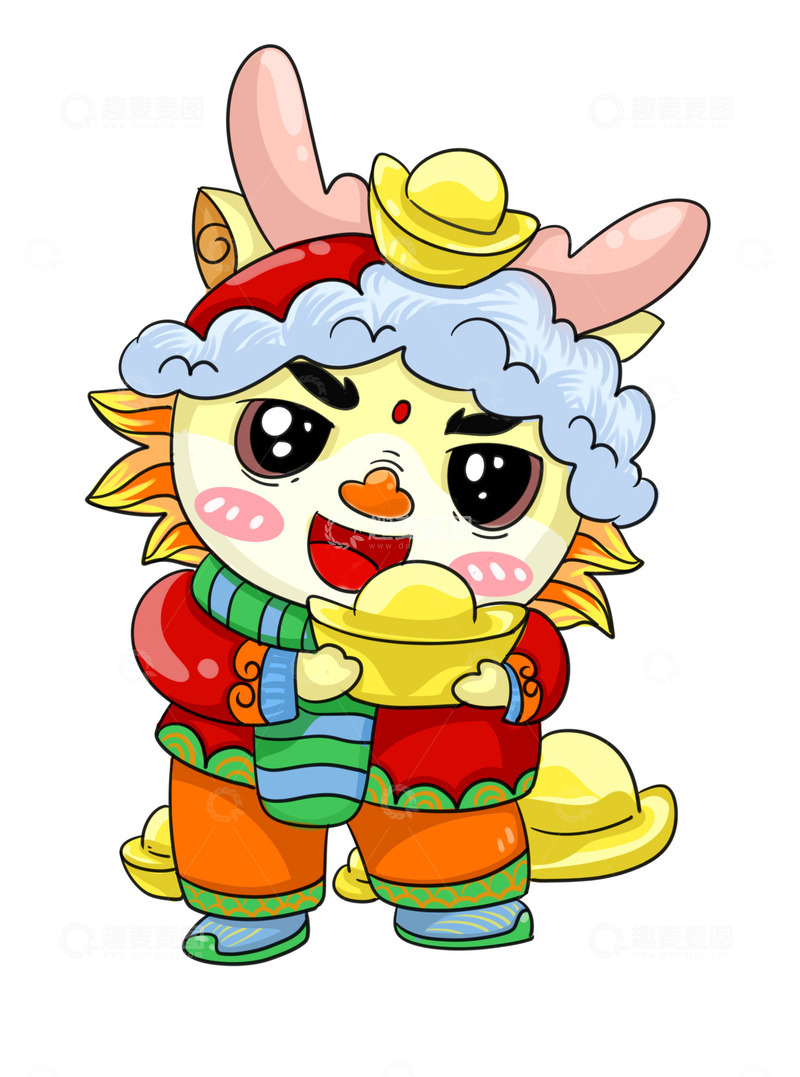 源文件下载【趣麦麦图】喜气洋洋手捧金元宝龙