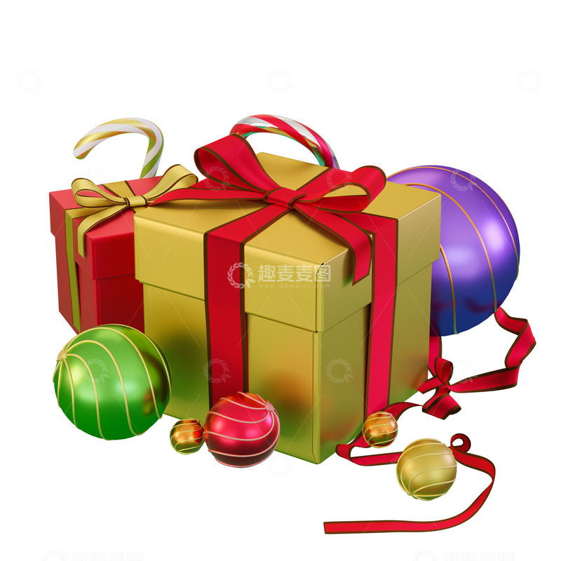 源文件下载【趣麦麦图】节日庆典礼盒彩球礼品包装盒3D促销元素