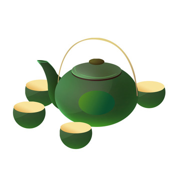 茶壶绿色插画泡茶元素