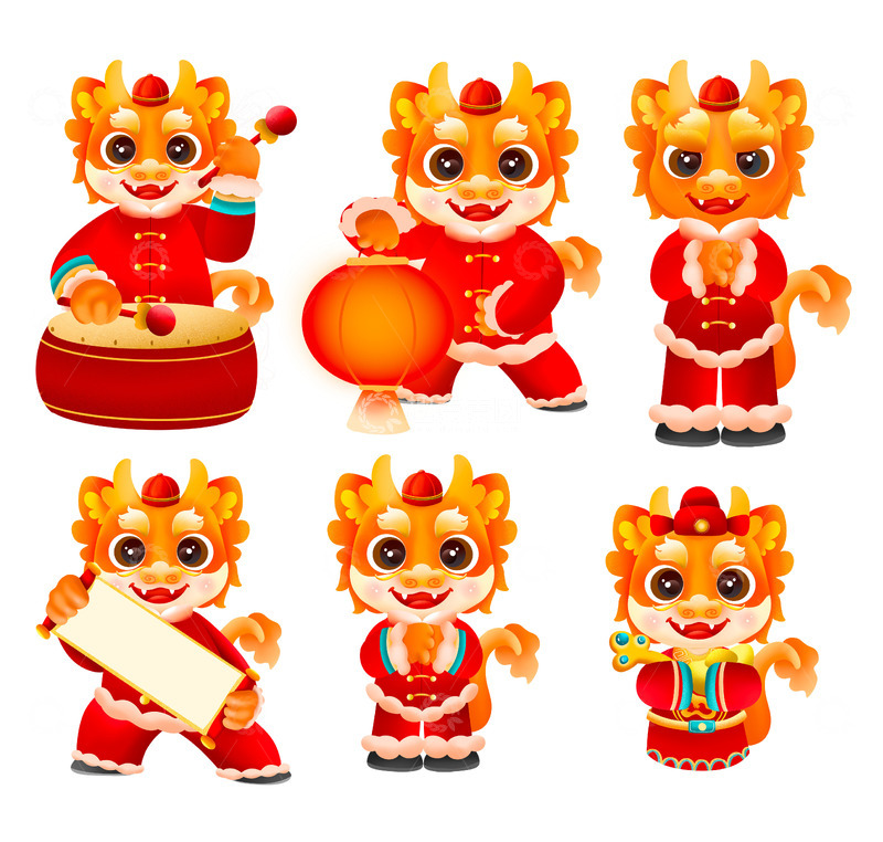 源文件下载【趣麦麦图】春节红色龙年IP形象吉祥物
