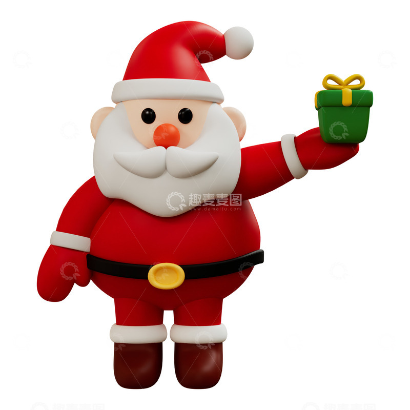 源文件下载【趣麦麦图】3D手拿礼物的圣诞老人