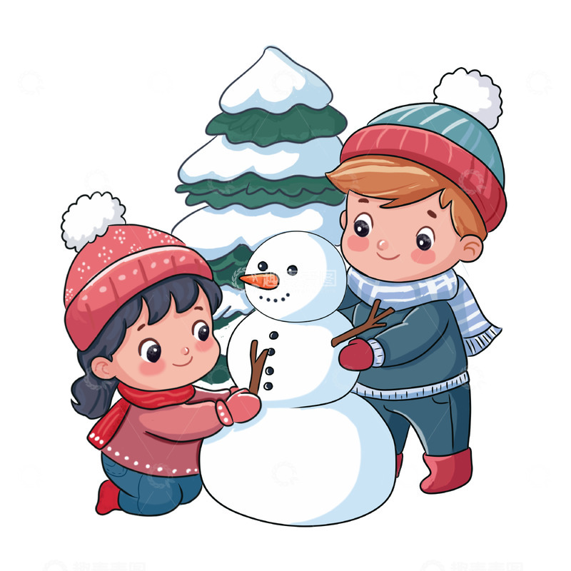 源文件下载【趣麦麦图】手绘堆雪人卡通素材