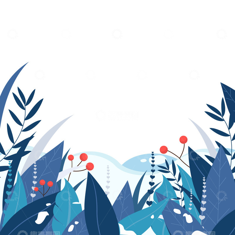 文艺小清新冬天植物草丛装饰底部边框