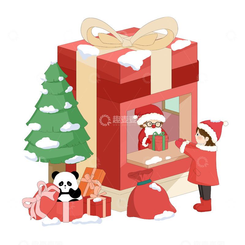 源文件下载【趣麦麦图】圣诞节圣诞老人圣诞树