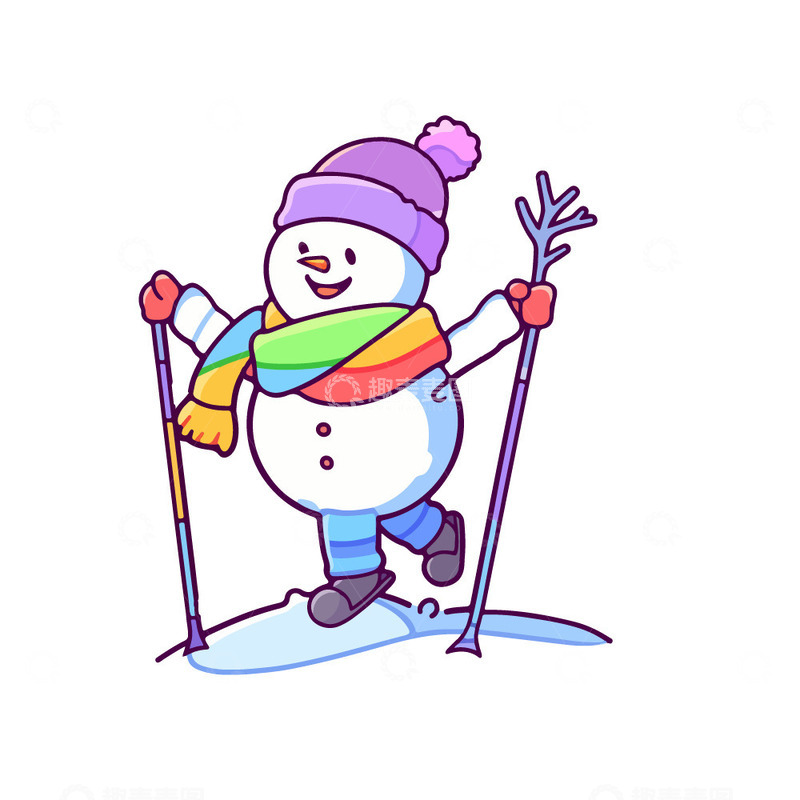 源文件下载【趣麦麦图】滑雪的雪人卡通插画