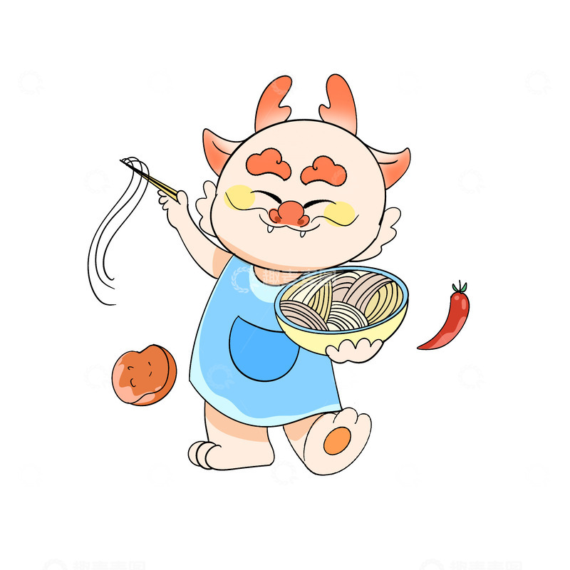 源文件下载【趣麦麦图】2024龙年搞怪龙吃面条