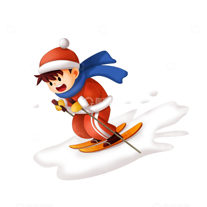 源文件下载【趣麦麦图】冬天户外活动滑雪的卡通儿童