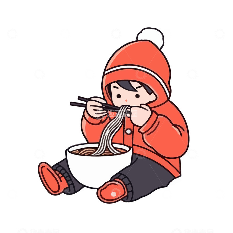 源文件下载【趣麦麦图】冬天大口吃面的男孩