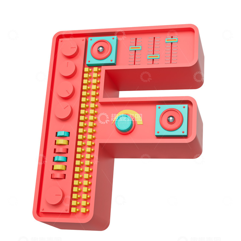 源文件下载【趣麦麦图】创意机械字母F