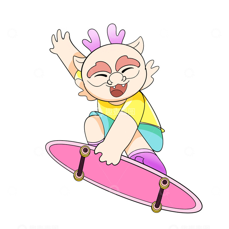 源文件下载【趣麦麦图】2024龙年手绘搞怪龙滑滑板