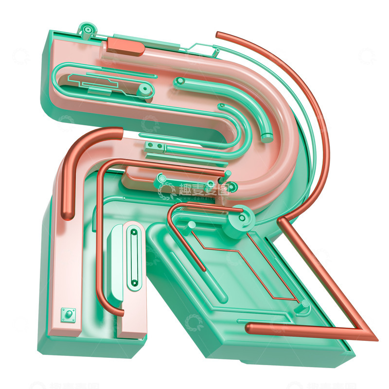 源文件下载【趣麦麦图】创意机械字母R