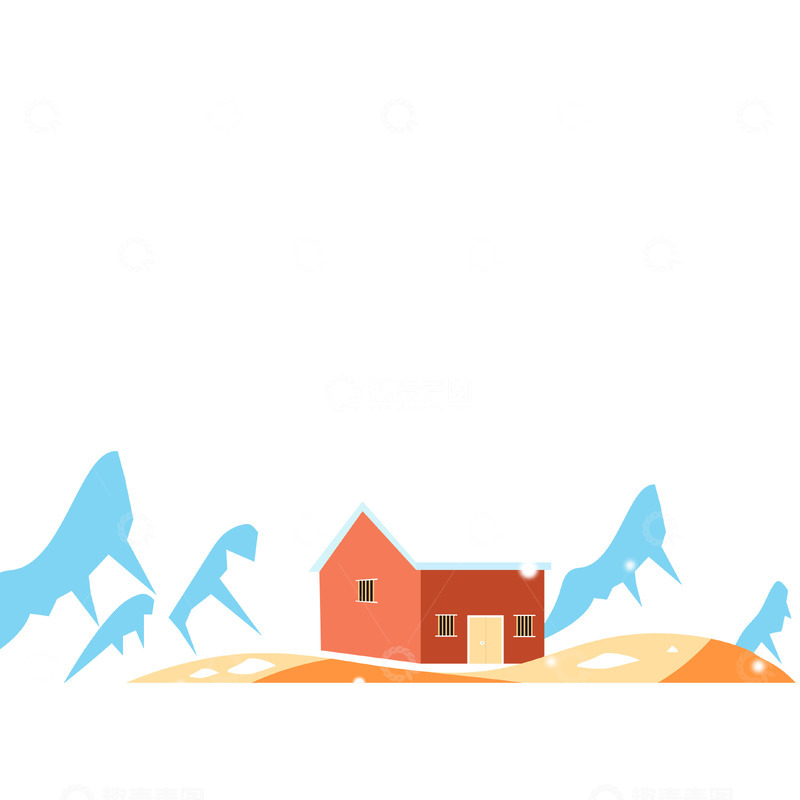 源文件下载【趣麦麦图】冬天卡通雪山房屋下雪手绘矢量元素