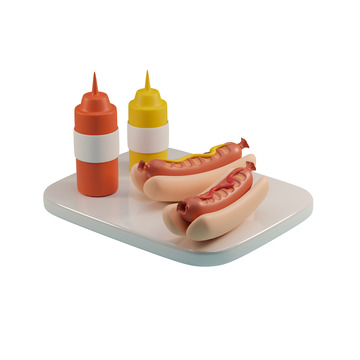 卡通美式快餐热狗面包沙拉酱套餐3D模型