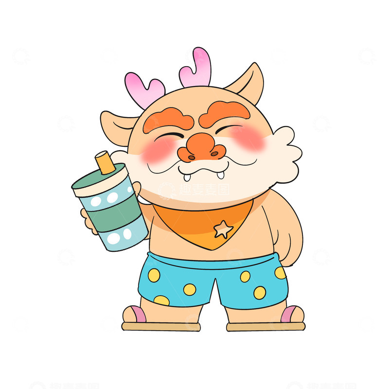 源文件下载【趣麦麦图】2024龙年搞怪龙喝饮料