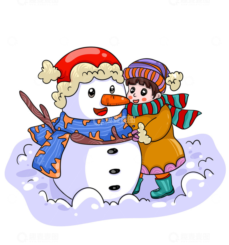 源文件下载【趣麦麦图】冬天小女孩与雪人