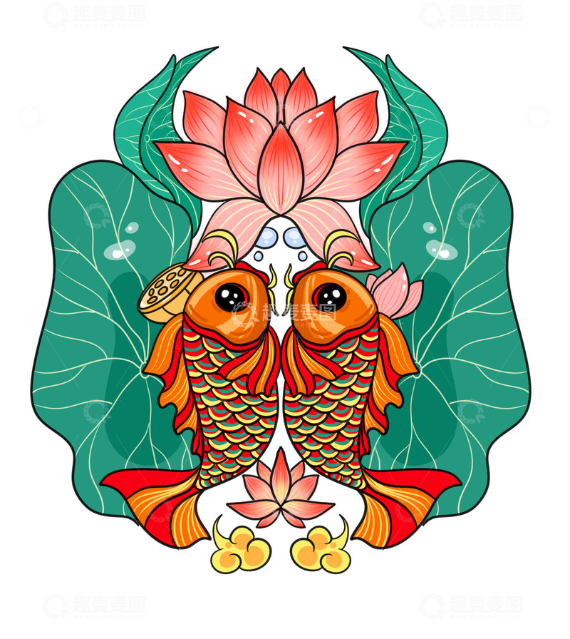 源文件下载【趣麦麦图】新年对称窗花锦鲤