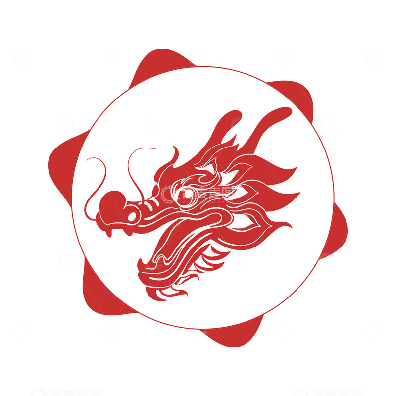 源文件下载【趣麦麦图】2024龙年红色剪纸龙头贴
