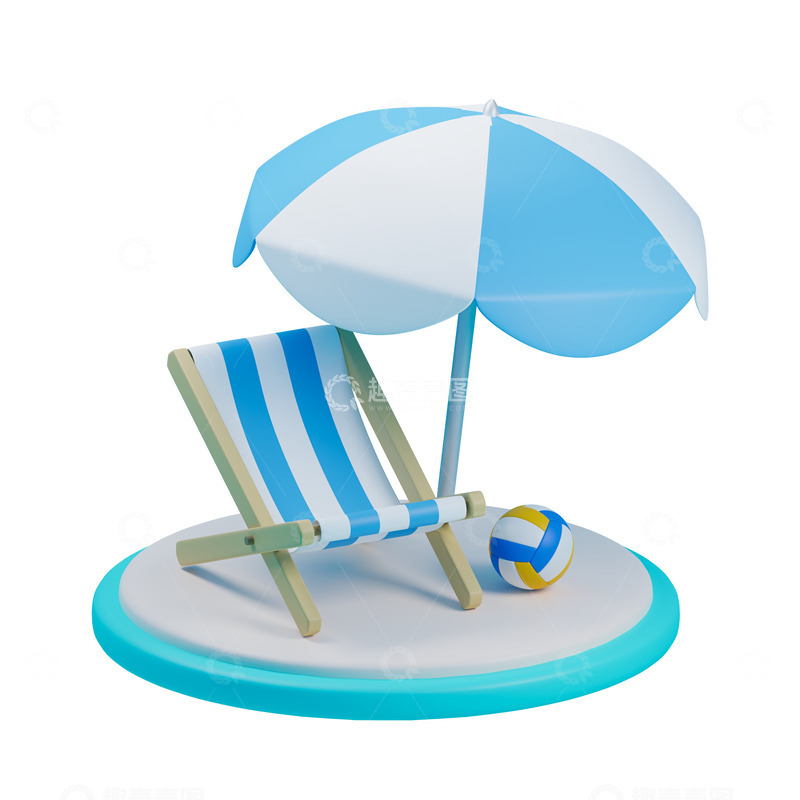 源文件下载【趣麦麦图】卡通沙滩椅遮阳伞排球泳池沙滩度假元素