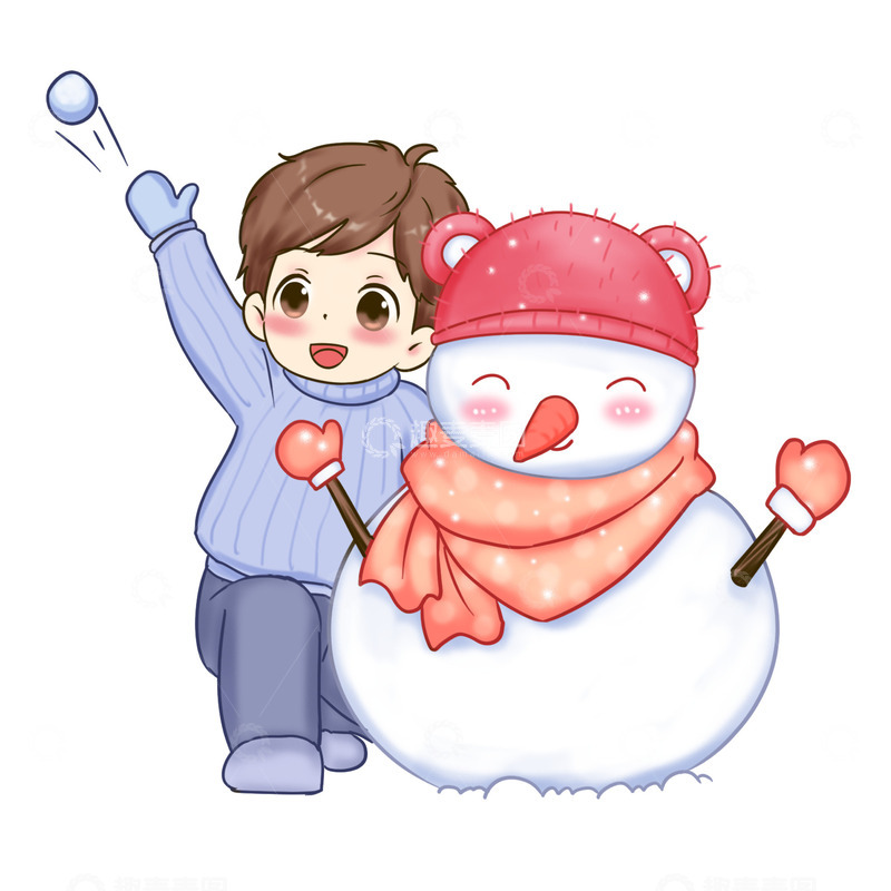 源文件下载【趣麦麦图】冬天元素堆雪人打雪仗